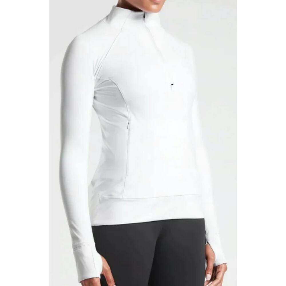 Athleta Size XXS Whistler‎ Half Zip Track Jacket Women White Fleece Lined